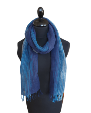 Striped blue linen scarf