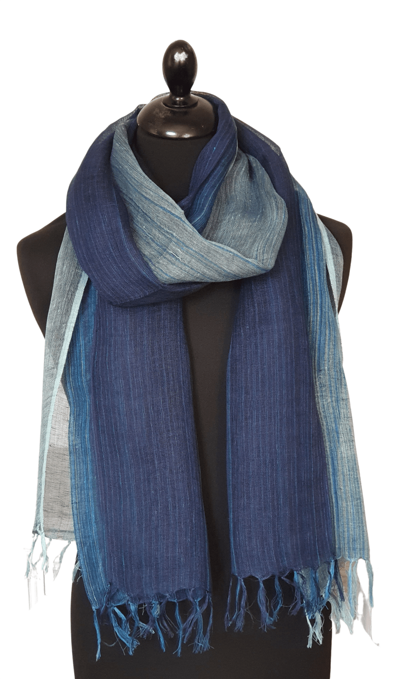 Striped blue Unisex Linen Scarf ENFAIR