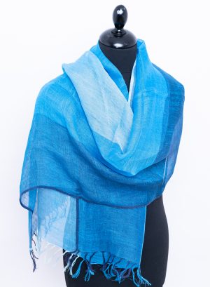 Colour block blue Linen scarf