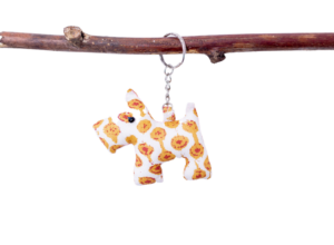 Scottie dog fabric keyring