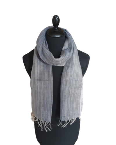 Striped Grey Linen Scarf