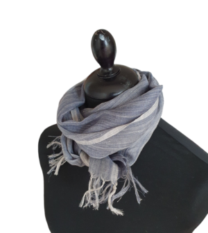 Grey Linen Striped Scarf Unisex - Image 3