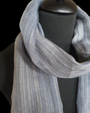 Grey Linen Striped Scarf Unisex - Image 4