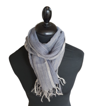 Grey Linen Striped Scarf Unisex - Image 5