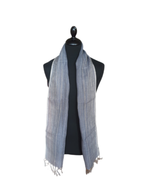 Grey Linen Striped Scarf Unisex - Image 7