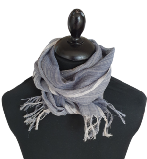 Grey Linen Striped Scarf Unisex - Image 6