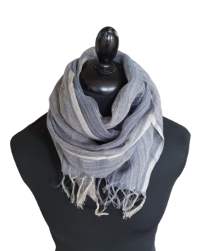 Grey Linen Striped Scarf Unisex - Image 10