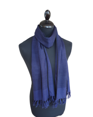 Blue Merino Wool Scarf in Herringbone Pattern - Image 6