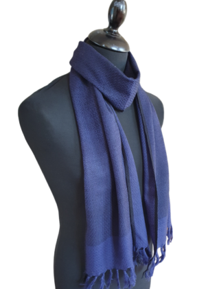 Blue Merino Wool Scarf in Herringbone Pattern - Image 7