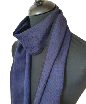 Blue Merino Wool Scarf in Herringbone Pattern - Image 8