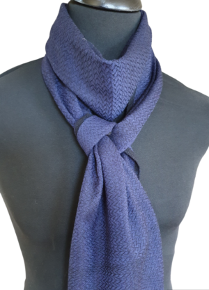 Blue Merino Wool Scarf in Herringbone Pattern - Image 9