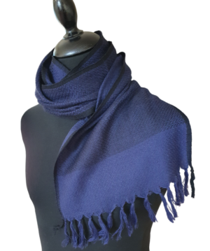 Blue Merino Wool Scarf in Herringbone Pattern - Image 10
