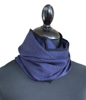 Blue Merino Wool Scarf in Herringbone Pattern - Image 11