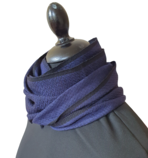 Blue Merino Wool Scarf in Herringbone Pattern - Image 3