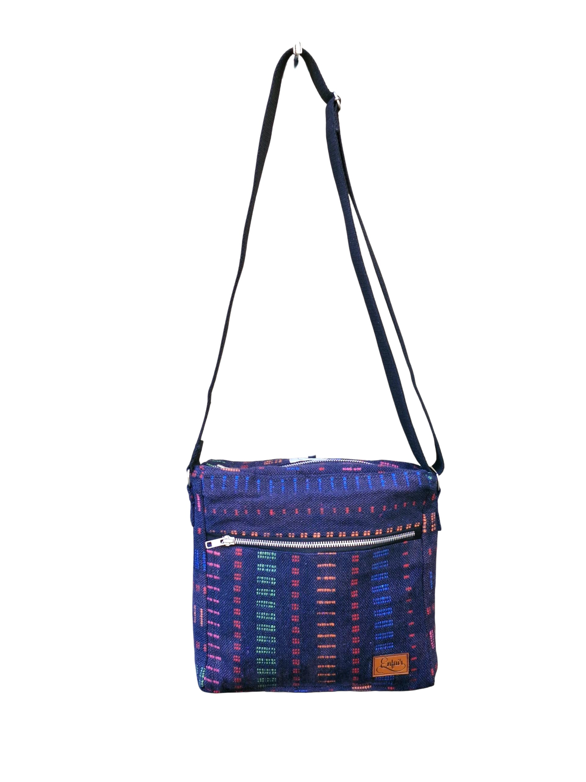 Dark blue woven cotton crossbody bag