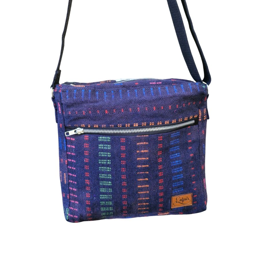 Dark blue woven cotton crossbody bag