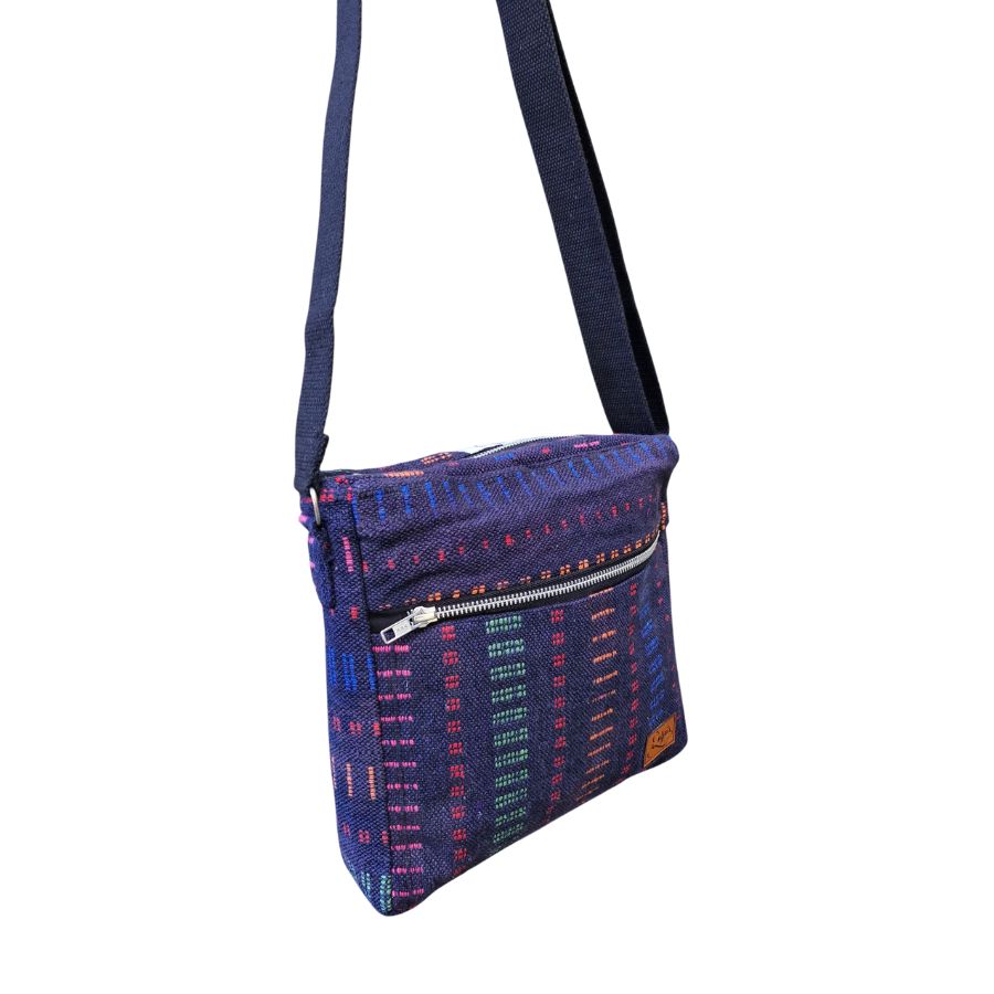 Dark blue woven cotton crossbody bag