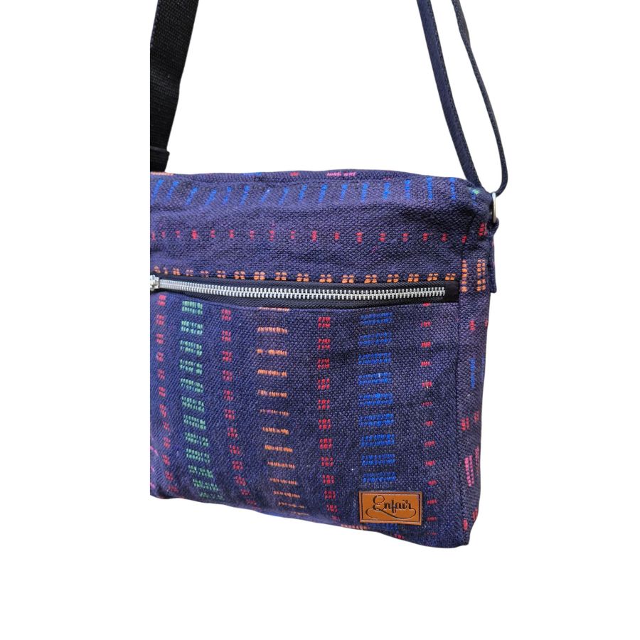 Dark blue woven cotton crossbody bag