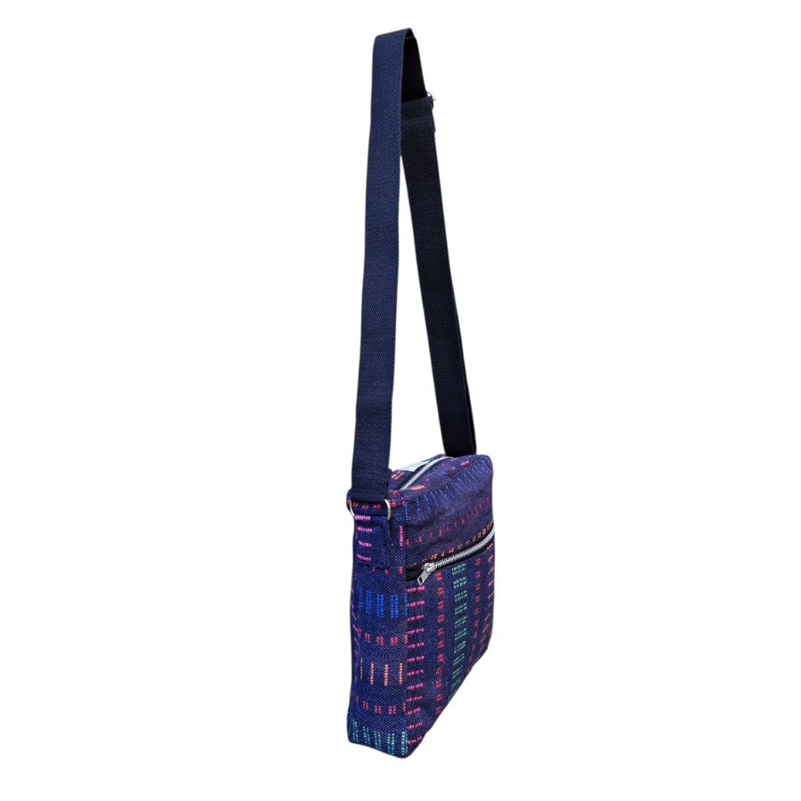 Dark blue woven cotton crossbody bag