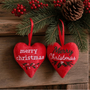 Hearts Embroidered Merry Christmas